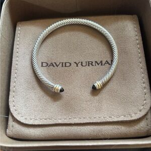 David Yurman Sterling Cable Cuff Bracelet with Gold Accents and Black Tips